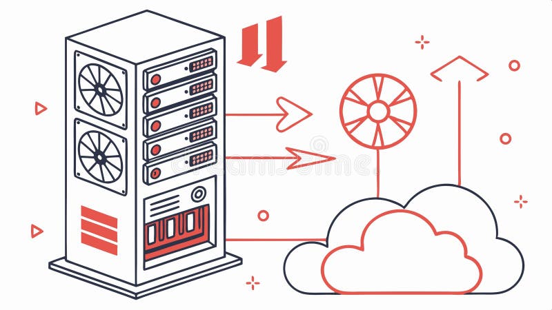 Server with cloud connection, data storage and cloud computing vector design Generative AI vector illustration