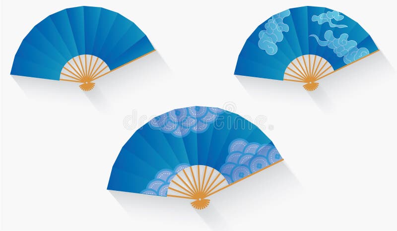 Vector illustration set of blue japanese fan.