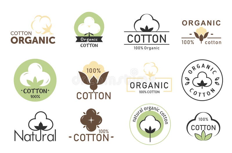 Vector Illustration Set of Cotton Logos, Eco Fabric, Organic Cotton ...