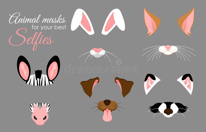 Vector Illustration Set of Cute Animal Ears and Nose Masks for Selfies, Pictures and Video Effect. Funny Animals Faces Stock Vector - Illustration of party, lion: 127186805 Vector Illustration Set of Cute Animal Ears and Nose Masks for Selfies, Pictures and Video Effect. Funny Animals Faces Stock Vector - Illustration of party, lion: 127186805