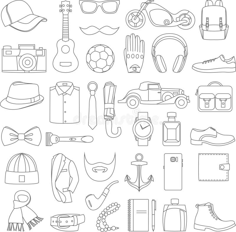 Vector Illustration Set of Fashion Accessories and Men Clothing Style Stock  Vector - Illustration of camera, garment: 78524447