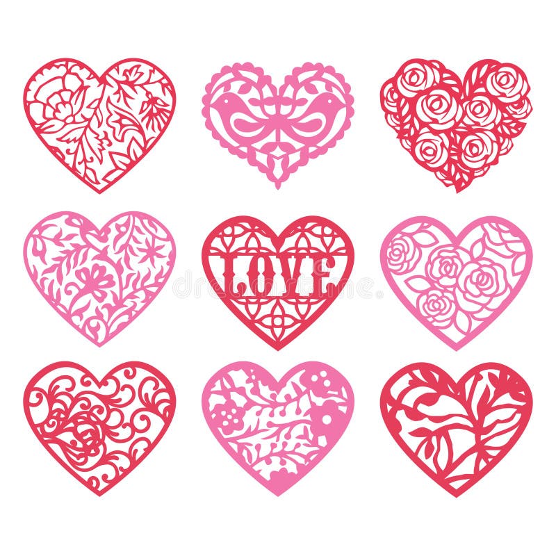 Download Love Heart Fretwork Lace Frame Set Stock Vector ...