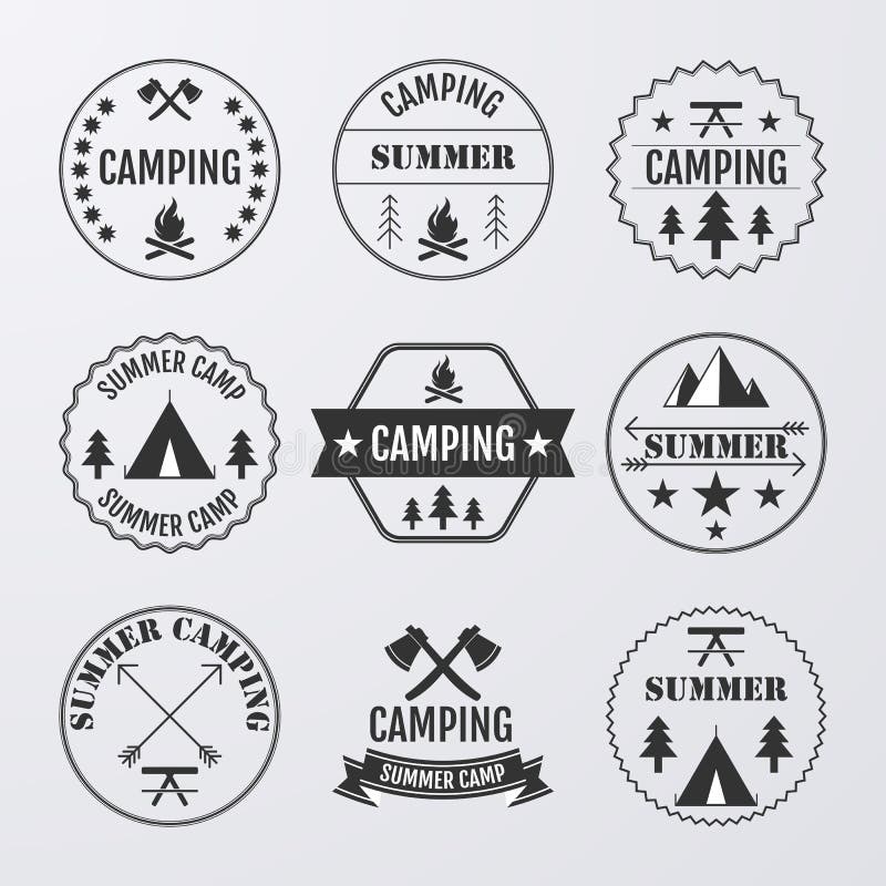 Vector illustration set of logos on the theme of camping royalty free illustration