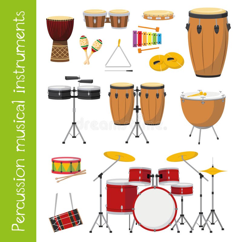 Vector illustration set of percussion musical instruments in cartoon style royalty free illustration