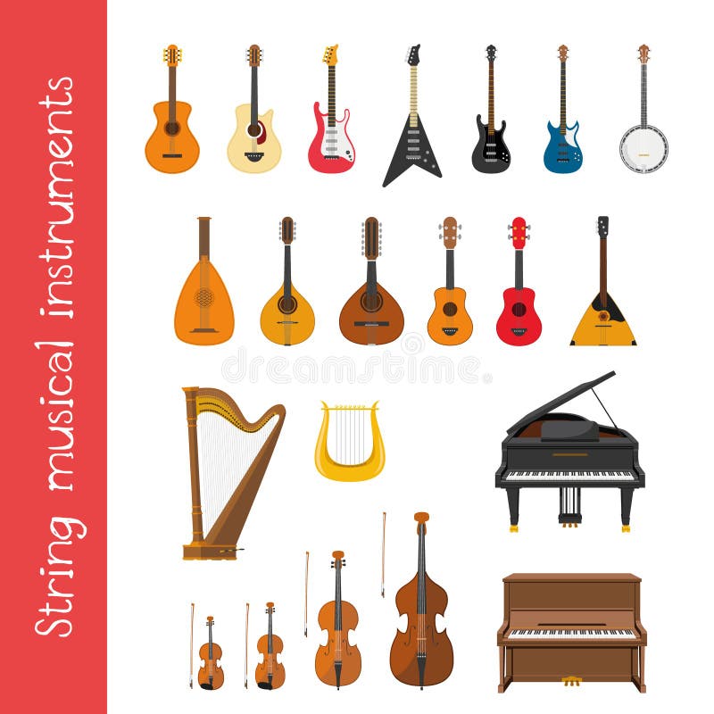 Vector illustration set of string musical instruments in cartoon style royalty free illustration