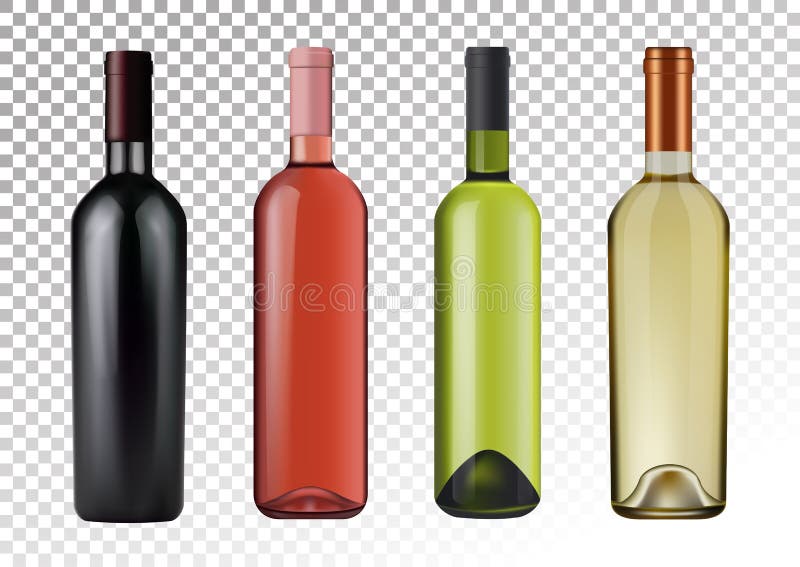 Vector Illustration. Set of Wine Bottles in Photorealistic Style. Pink ...