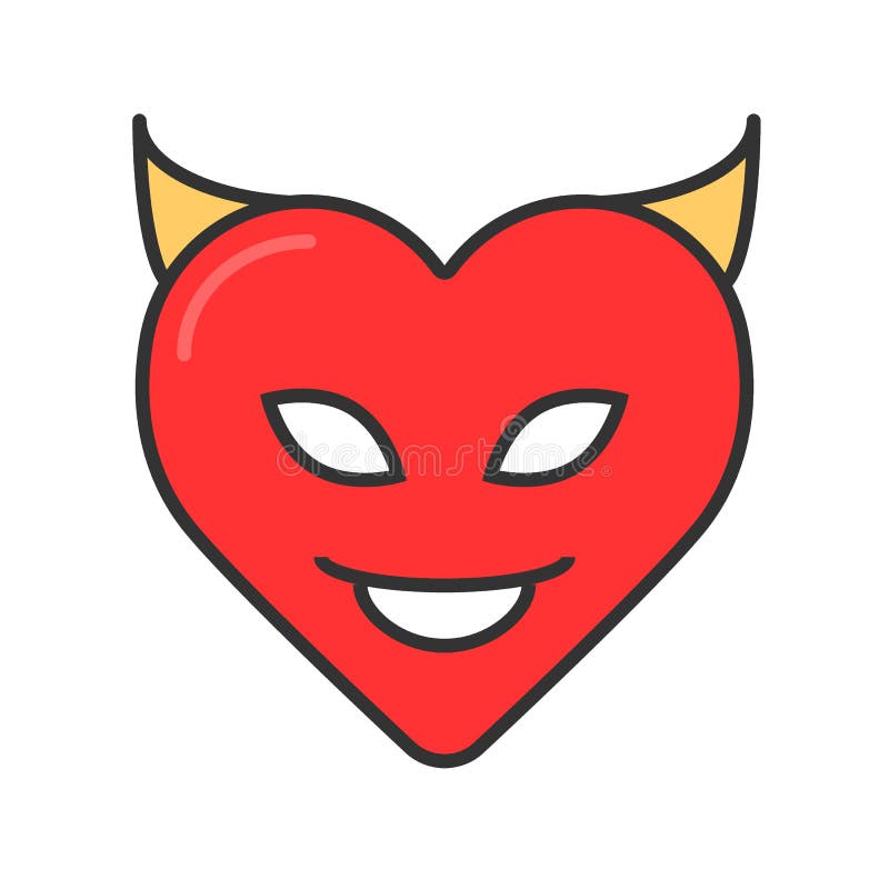 Vector Illustration. Silhouette of Red Devil Heart with Horns ...