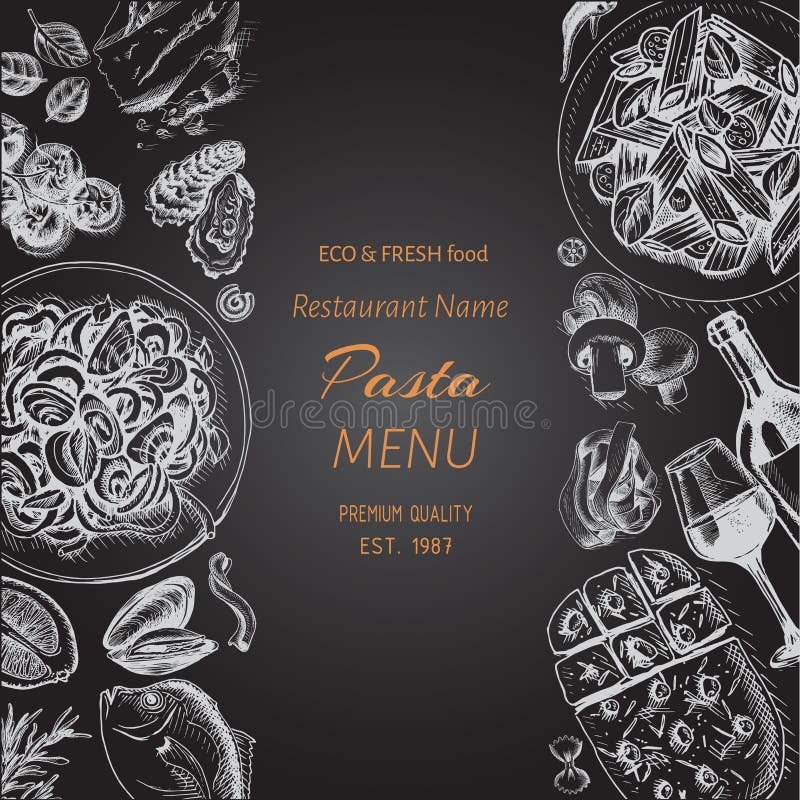 Vector Illustration Sketch - Pasta. Card Menu Italian Restaurant ...