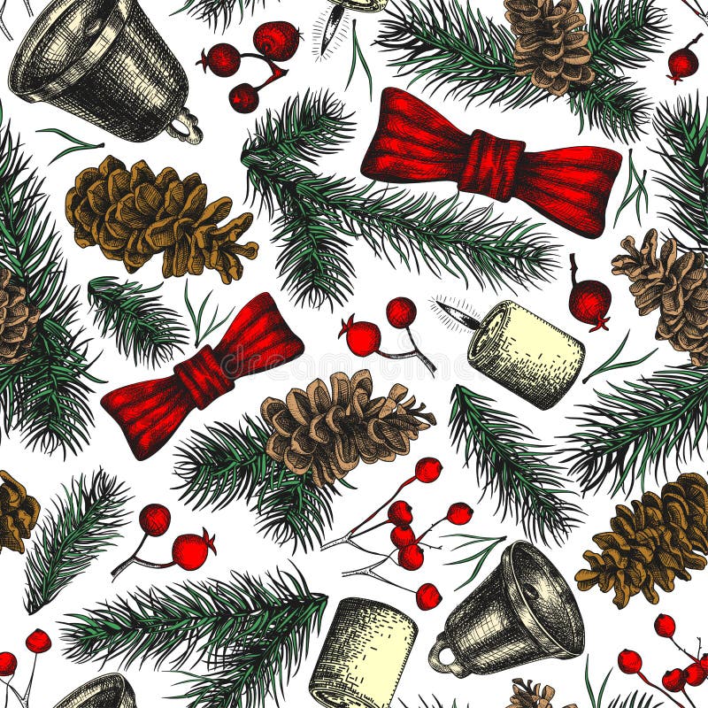 Christmas Sprigs and Berries on Cream Seamless Pattern