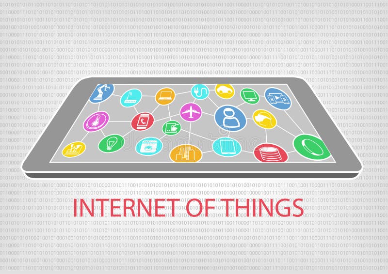 Vector illustration of smart phone or tablet with connected devices. Internet of things (IoT) concept vector illustration