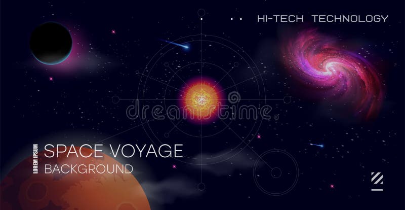 Vector illustration of space, planets and galaxy for poster, banner or background royalty free illustration