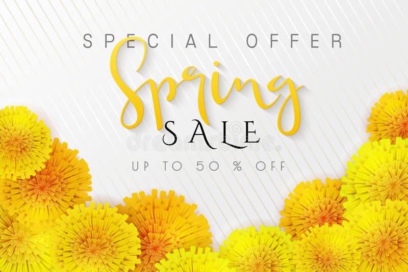 Vector illustration of spring promotion banner template with hand lettering label - spring - with realictic yeallow