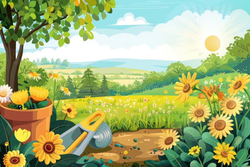 Vector illustration of Spring season landscape background vector illustration