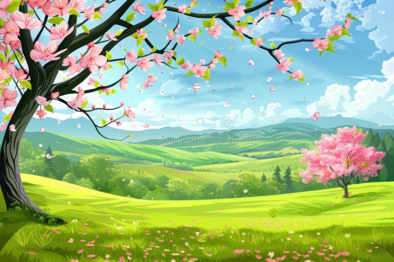 Vector illustration of Spring season landscape background stock illustration