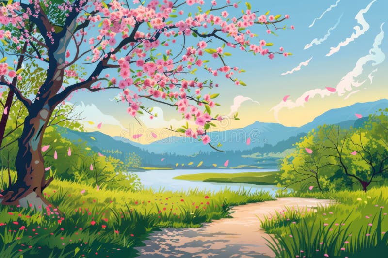 Vector illustration of Spring season landscape background royalty free illustration