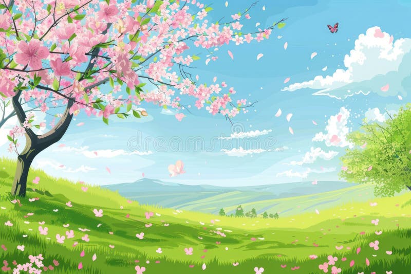 Vector illustration of Spring season landscape background vector illustration