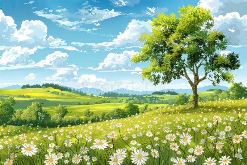 Vector illustration of Spring season landscape background vector illustration