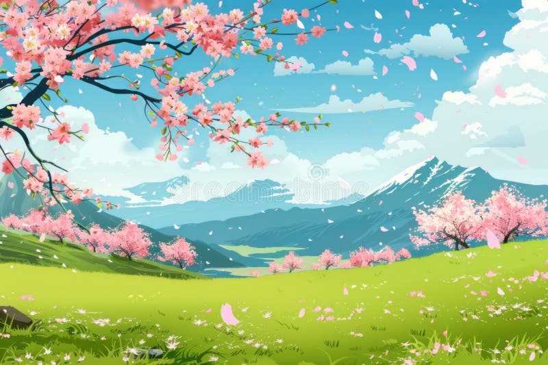 Vector illustration of Spring season landscape background stock illustration