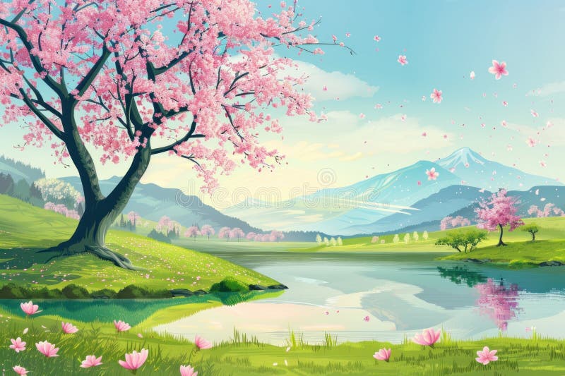 Vector illustration of Spring season landscape background royalty free illustration