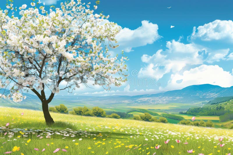 Vector illustration of Spring season landscape background royalty free illustration