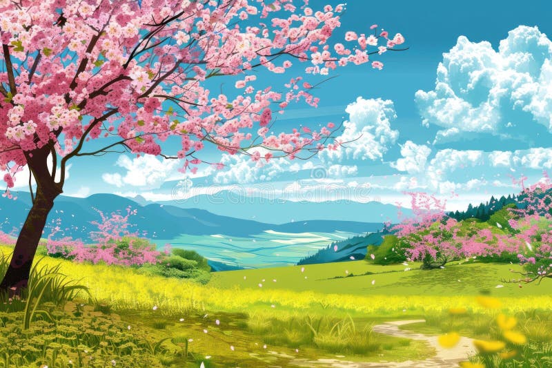 Vector illustration of Spring season landscape background stock illustration