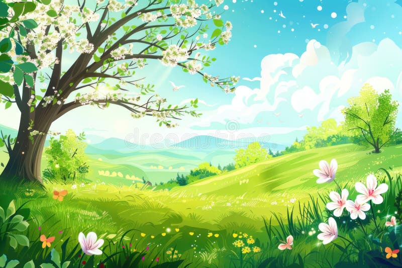 Vector illustration of Spring season landscape background royalty free illustration