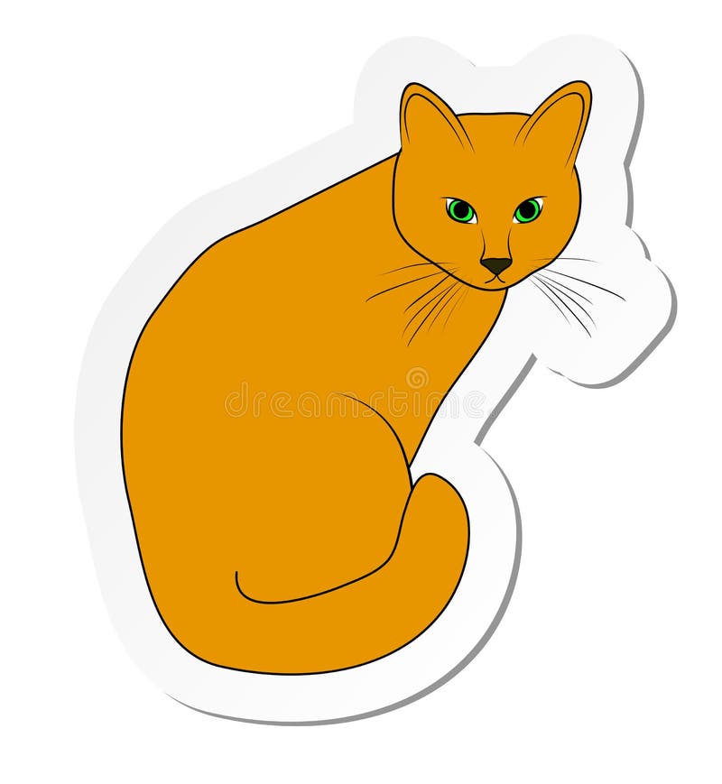 Sticker of Ginger Cat in Flat Cartoon Style Isolated on White