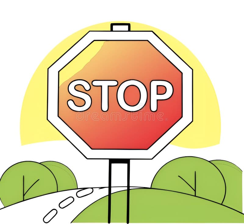 Vector illustration of a stop sign on a road with a colorful background Created using AI