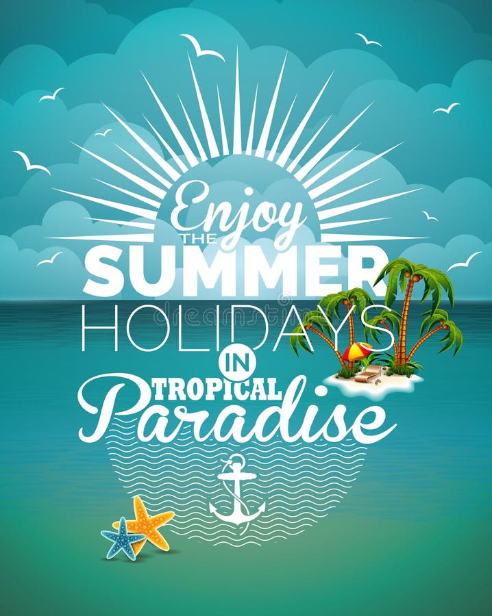 Vector illustration on a summer holiday theme on seascape background