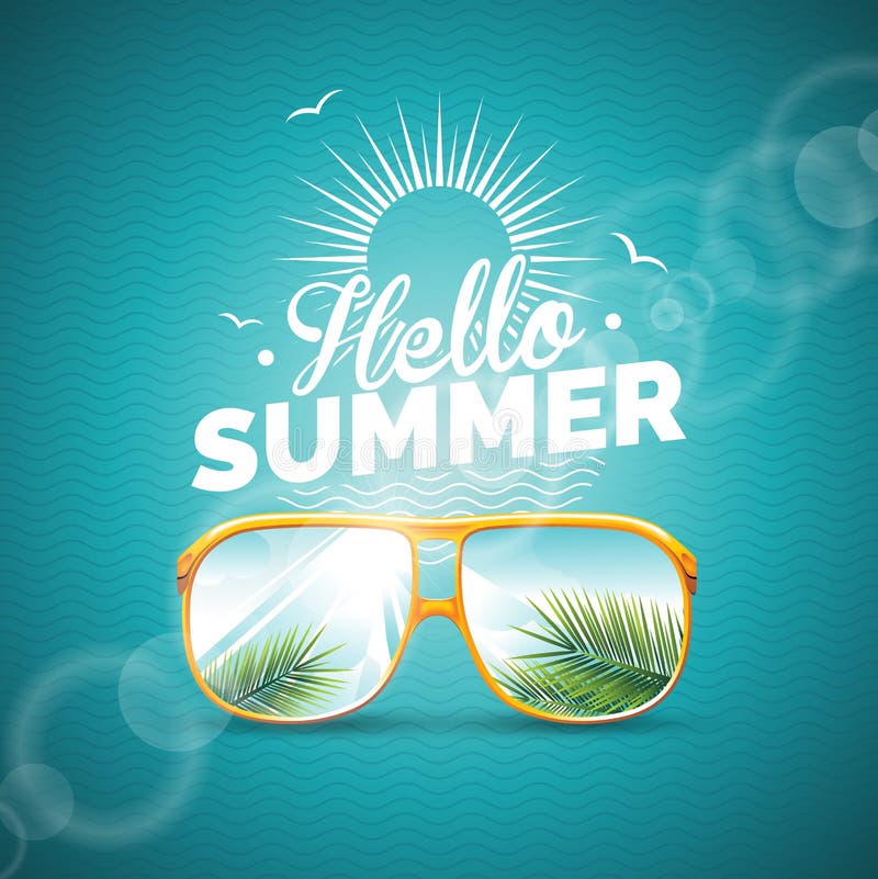 Vector illustration on a summer holiday theme with sunglasses on blue background