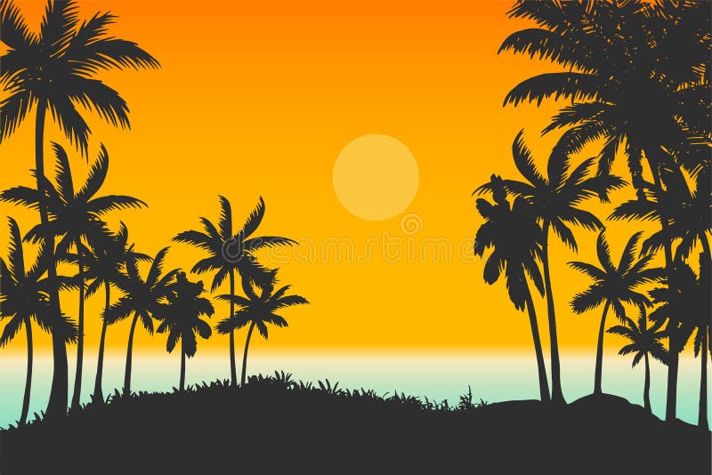 Sunset View on Tropical Beach Stock Vector - Illustration of dusk ...