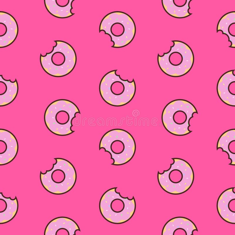 Sweet Bite Pink Doughnut Repeat Seamless Pattern Doodle Cartoon Style  Wallpaper Stock Vector - Illustration of fabric, design: 195147686