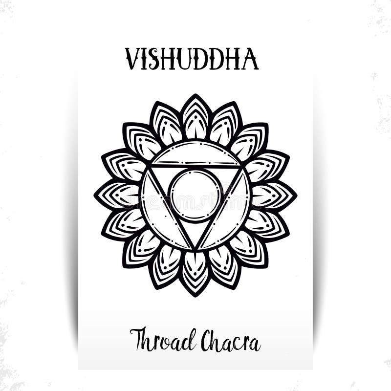 Vector illustration with symbol chakra Vishuddha and watercolor element on white background. Circle mandala pattern and hand drawn royalty free illustration Vector illustration with symbol chakra Vishuddha and watercolor element on white background. Circle mandala pattern and hand drawn royalty free illustration