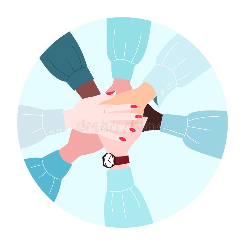 Vector Illustration of a Team Holding Their Hands Together. Stock