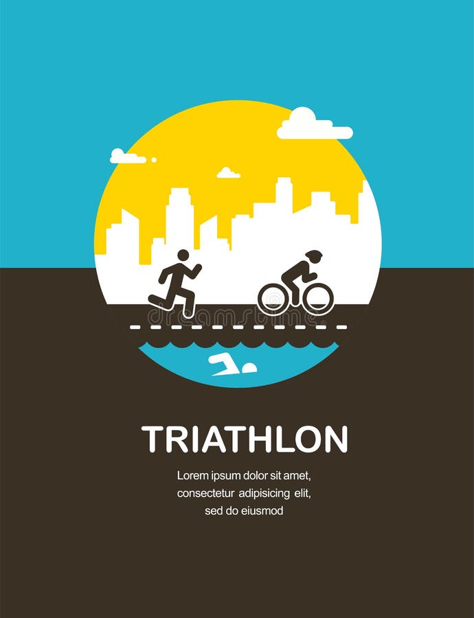 Vector Illustration for Triathlon Poster, Flat Design. Stock Vector Illustration of marathon