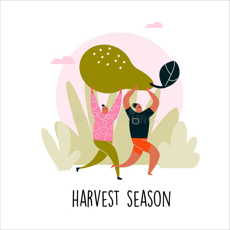 Vector illustration of two man bringing big pear. Harvest season. royalty free illustration Vector illustration of two man bringing big pear. Harvest season. royalty free illustration