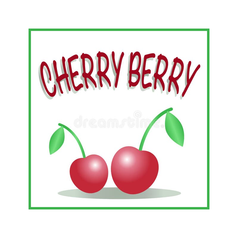Vector Illustration of Two Red Cherries in the Square Frame. Stock
