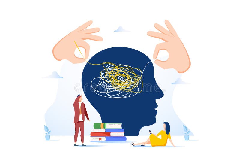 Vector illustration, unraveling difficult situations, brainstorming, social psychiatry concept, educational process vector illustration