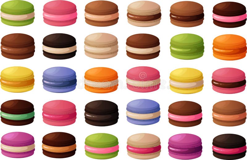 Vector-Illustration verschiedener französischer Makaronen oder Makaronen lizenzfreie abbildung