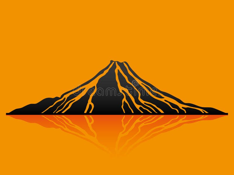 Vector illustration. Volcano on orange background. Backdrop simple landscape vectors