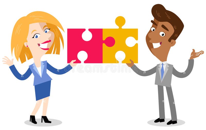 Vector Illustration von zwei asiatisch und von den kaukasischen Karikaturgeschäftsleuten, die Puzzlestücke zusammenfügen vektor abbildung Vector Illustration von zwei asiatisch und von den kaukasischen Karikaturgeschäftsleuten, die Puzzlestücke zusammenfügen vektor abbildung