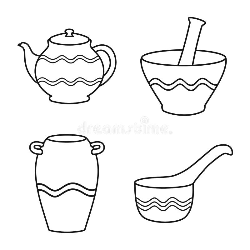 Vector Illustration of Ware and Tableware Symbol. Set of Ware and