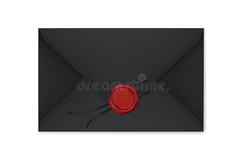 Realistic Black Envelopes with a Stamp on a Light Background. Stock