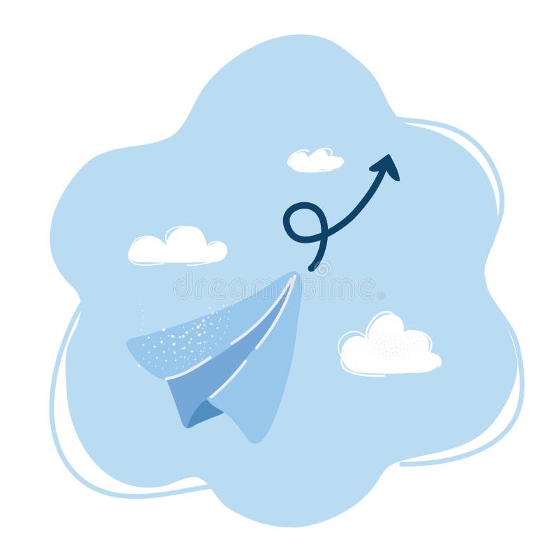 Vector illustration of white paper plane on blue color background royalty free illustration