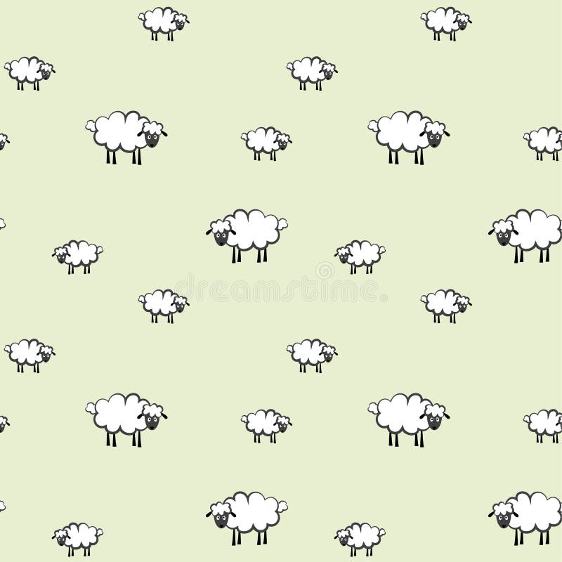 Vector illustration of sheeps pattern; green background