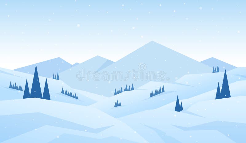Vector Illustration: Winter Snowy Cartoon Mountains Landscape with Hills,  Pines and Peaks Stock Vector - Illustration of landscape, happy: 131589462