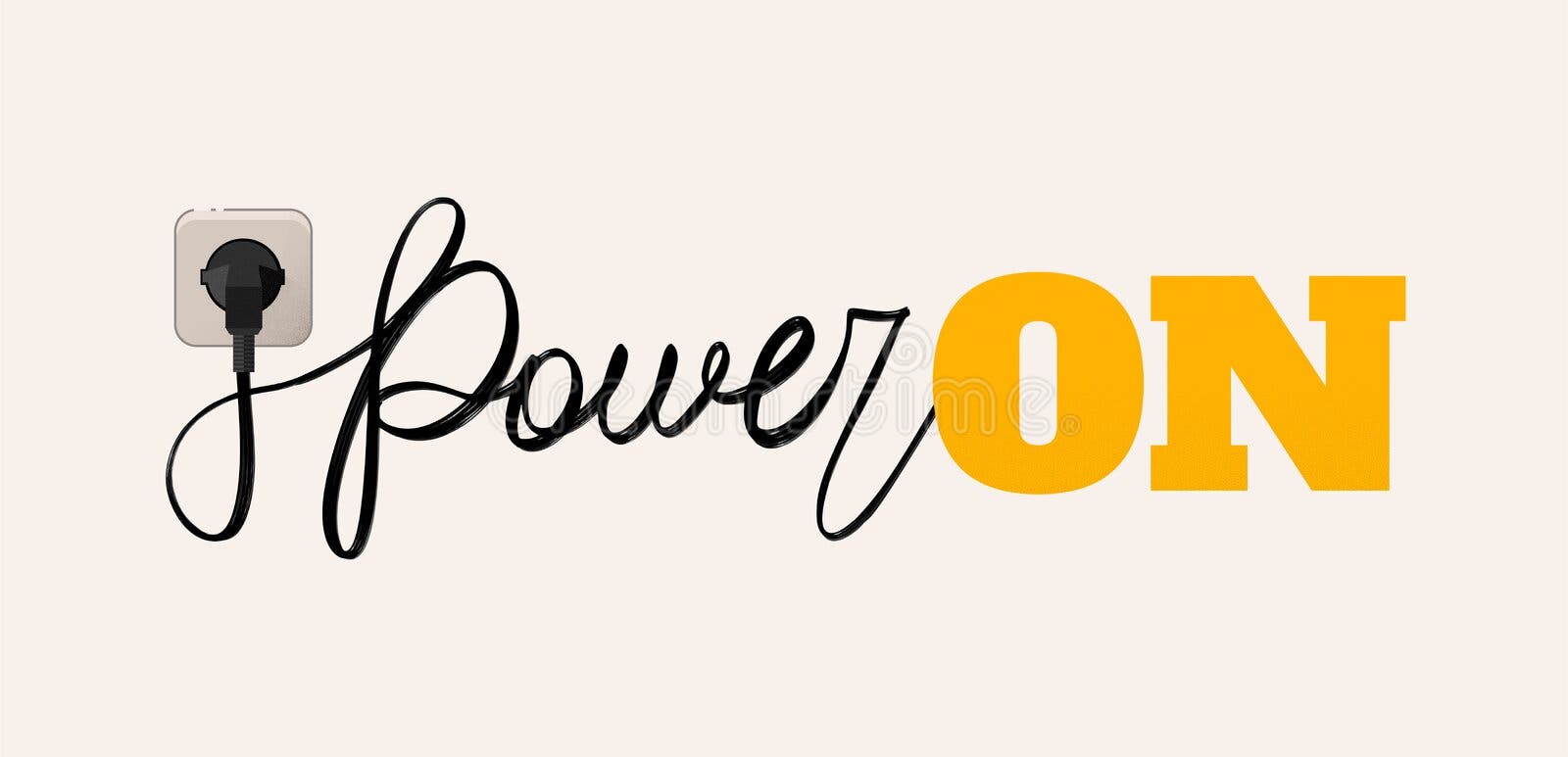 Vector illustration of a wire like a calligraphy power is plugged into the socket and the lettering on is glow royalty free illustration Vector illustration of a wire like a calligraphy power is plugged into the socket and the lettering on is glow royalty free illustration