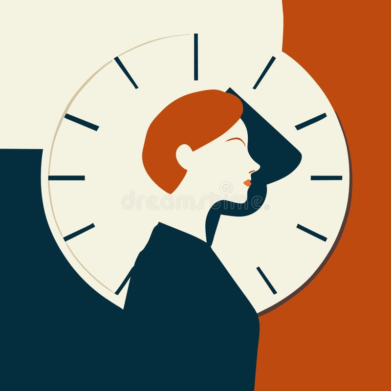 Woman with Clock Ticking. Deadline, Anxiety, Countdown Stock Vector