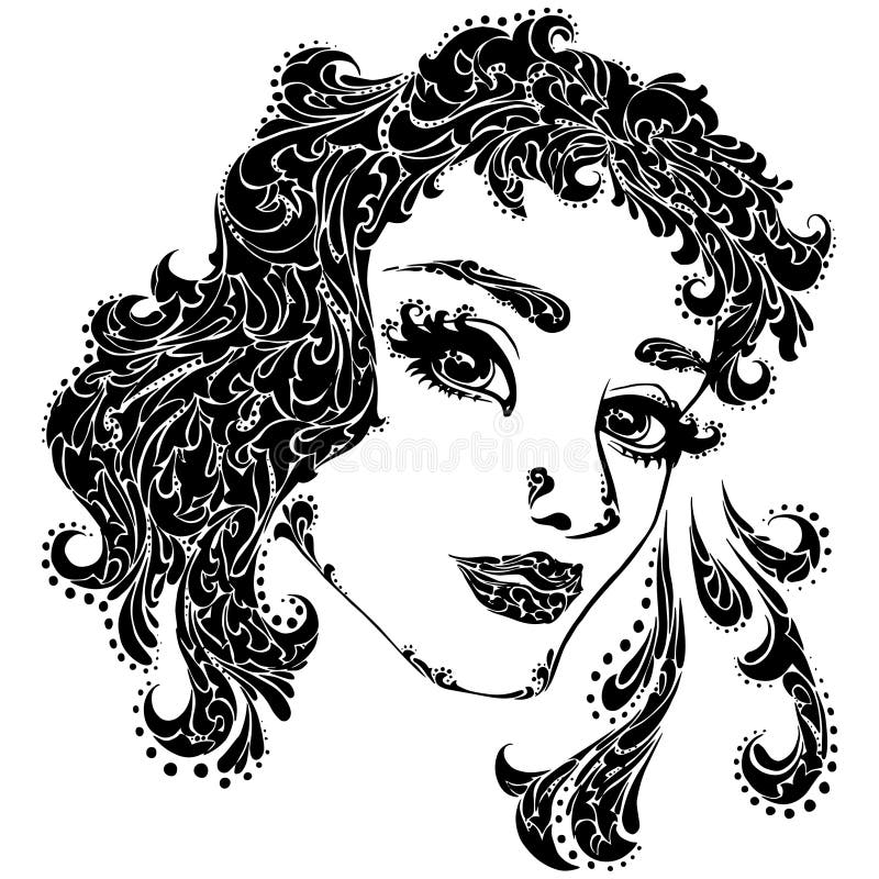 Vector Illustration of Woman Face for Tattoo Stock Vector