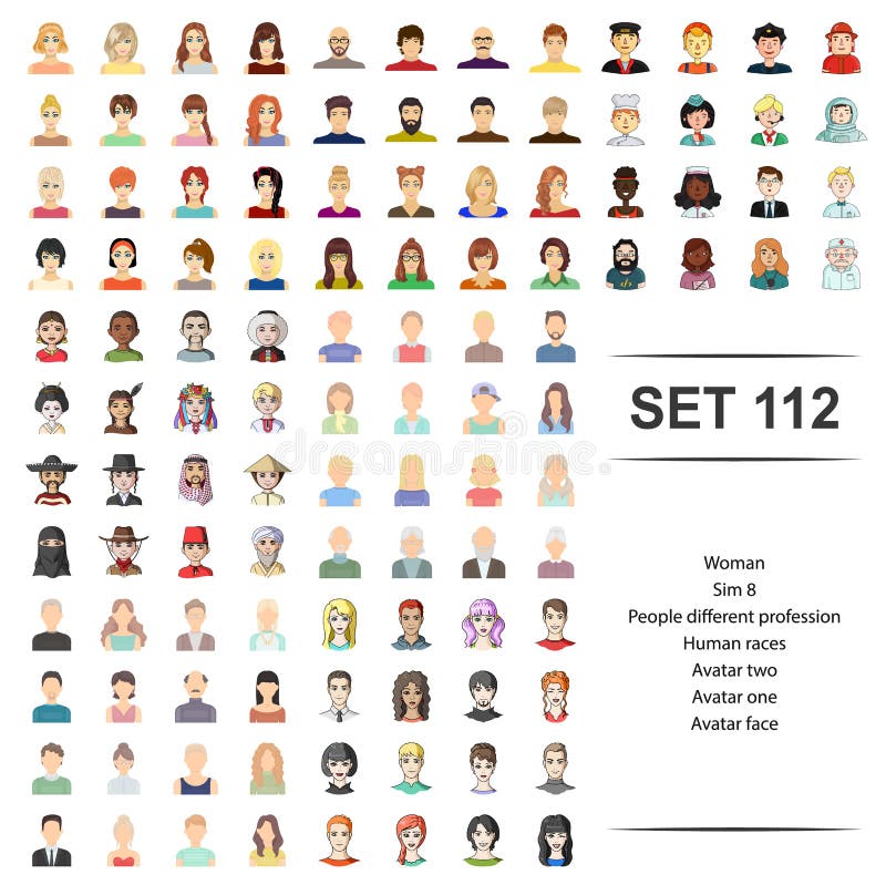 Vector illustration of woman, people, different, profession, human races avatar face icon set. royalty free illustration Vector illustration of woman, people, different, profession, human races avatar face icon set. royalty free illustration